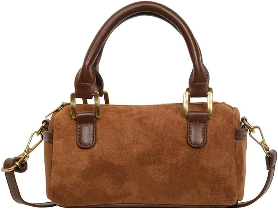 Slouchy Suede Boston Barrel Bag Women Corduroy Boho Satchels Shoulder Bag Crossbody Purse Mini Top-handle Tote Handbag