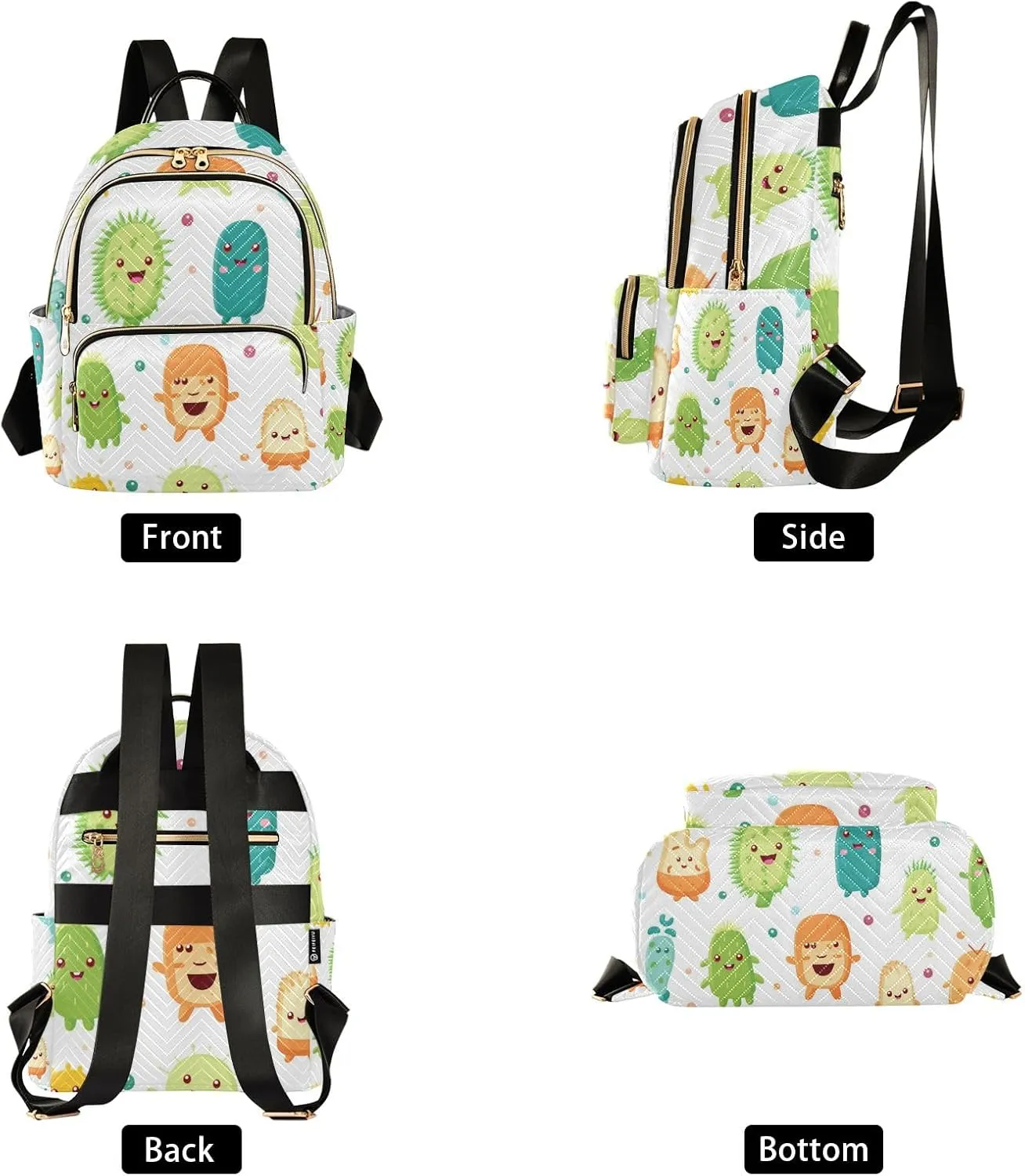 Small Backpack Purse for Women, Colorful Cartoon Bacterial Travel Bag Casual Daypack Shoulder Bag