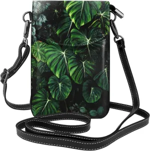 Small Crossbody Bag For Women,Leather Phone Purse Women'S Shoulder Handbags Wallet Purse -Lush Foliage Green Plant