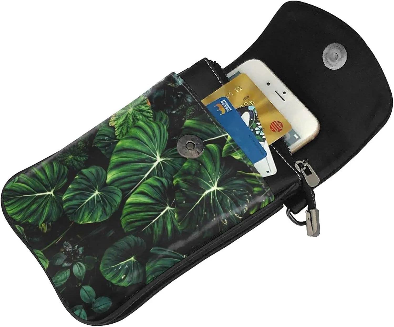 Small Crossbody Bag For Women,Leather Phone Purse Women'S Shoulder Handbags Wallet Purse -Lush Foliage Green Plant