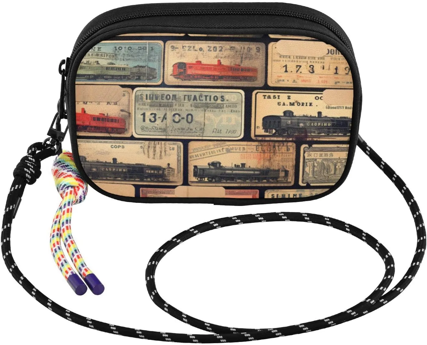 Small Crossbody Bags Train Ticket Retro for Women Cell Phone Purses Shoulder Bag Handbag with Adjustable Strap