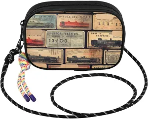 Small Crossbody Bags Train Ticket Retro for Women Cell Phone Purses Shoulder Bag Handbag with Adjustable Strap