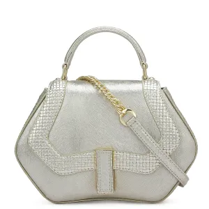 Small Metallic Leather Satchel - Gold