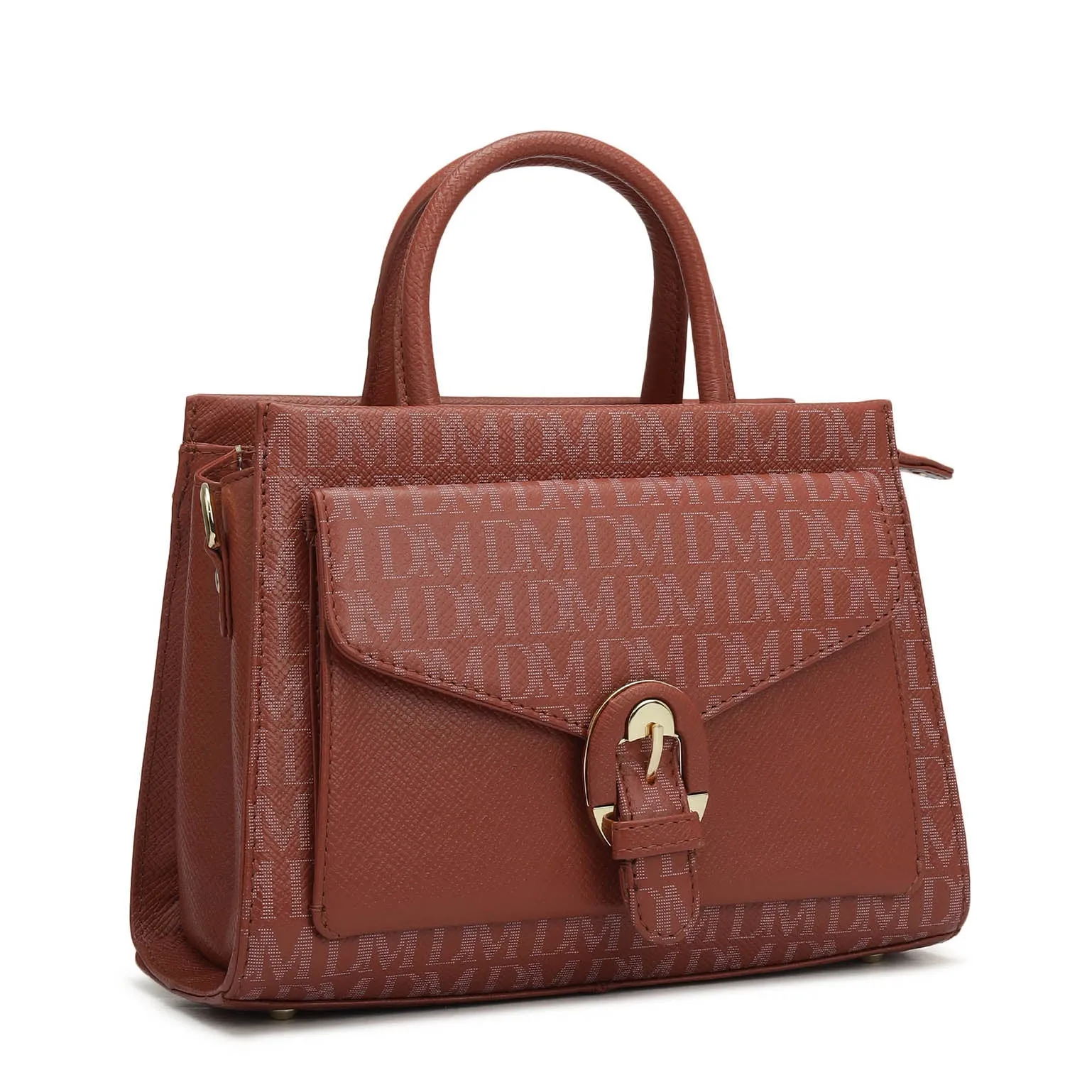 Small Monogram Franzy Leather Satchel - Brick