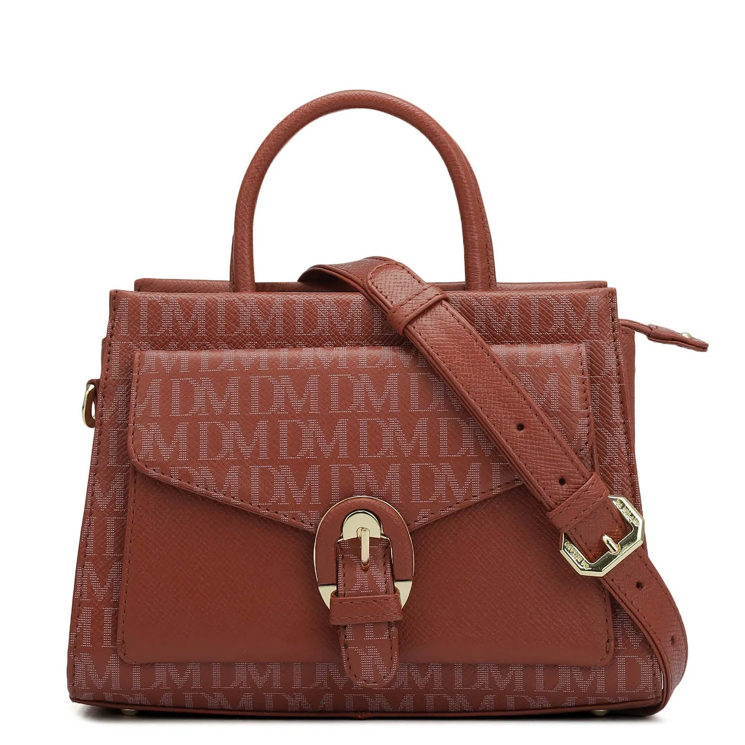 Small Monogram Franzy Leather Satchel - Brick