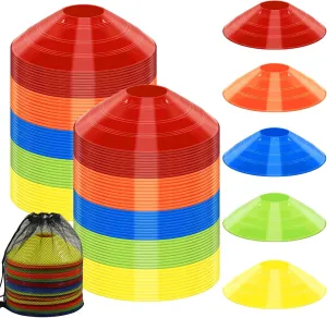 Soccer Cones for Training, 100/15 Pack Agility Cones with Carry Bag, Multi-Color Disc Cones for Sports Training, Soccer, Football, Basketball, Kids, Field Cone Markers, Indoor Outdoor Sports