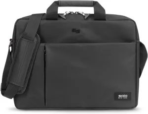 Solo New York Briefcase - Laptop Carrying Bag for Women & Men, Brief for Travel & Work, Internal Tablet Pocket, Adjustable Shoulder Strap, Fits 15.6" Computer - Lead Slim, Black