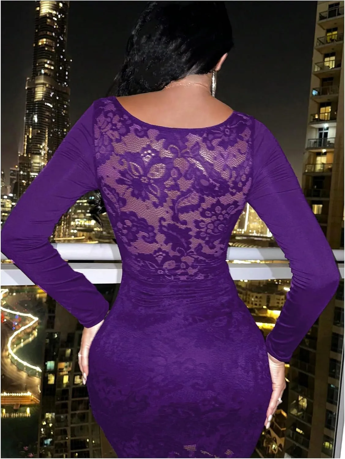 SOLY HUX Women's Lace Sheer Bodycon Mini Dresses Long Sleeve Sexy Club Night Out Party Dress