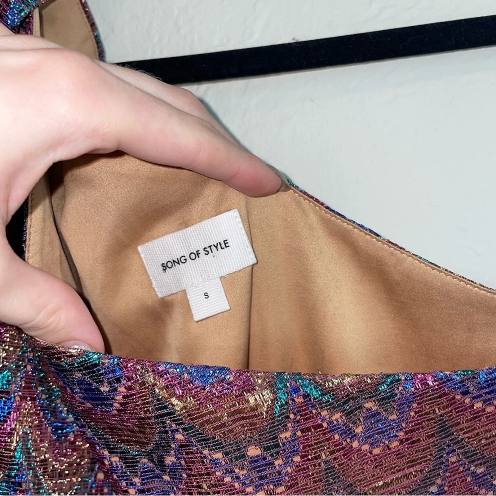 Song of Style Revolve One Shoulder Bow Metallic Rainbow Ruched Mini Dress