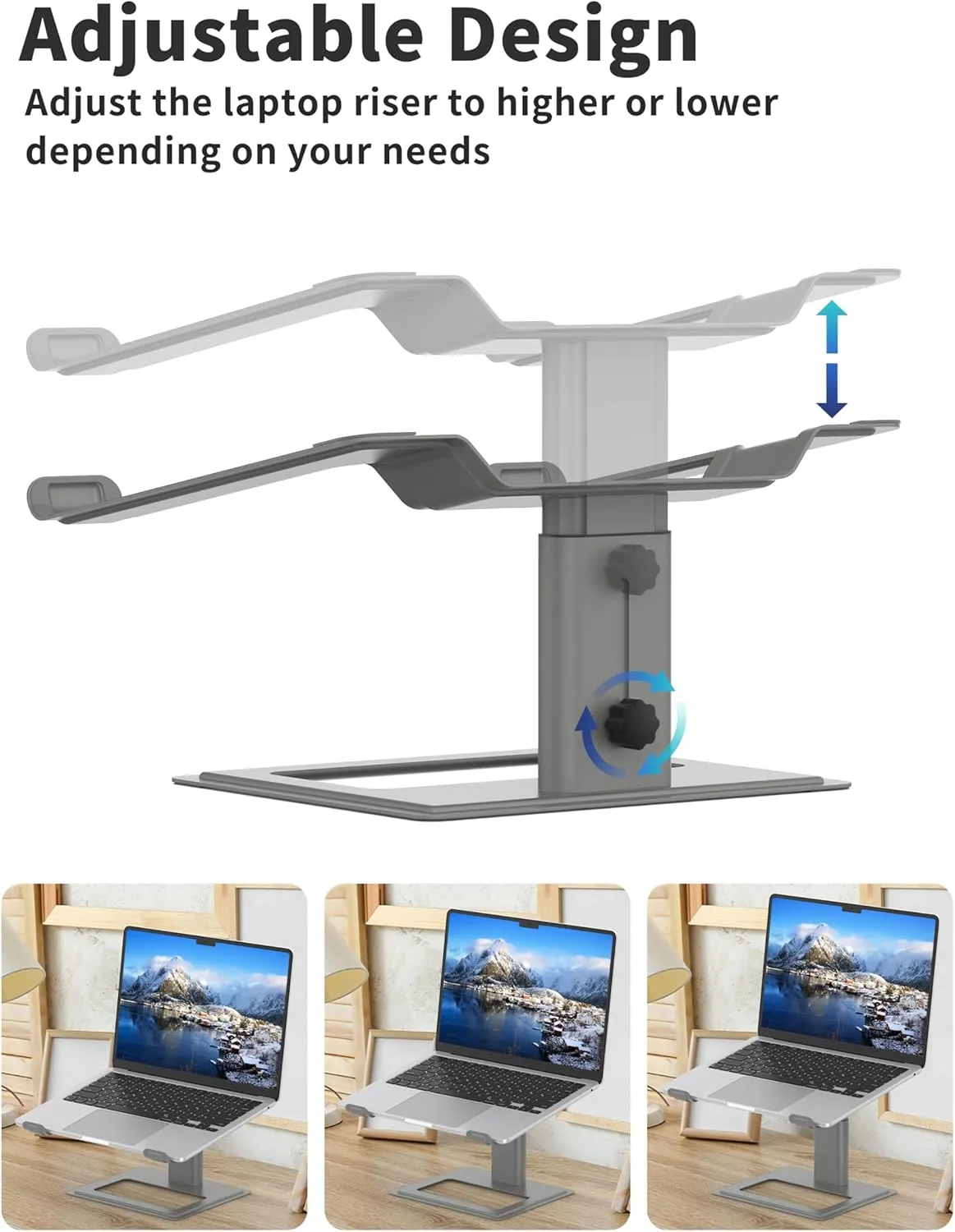 SOUNDANCE Adjustable Laptop Stand for Desk, Computer Stand, Ergonomic Laptop Riser Holder Compatible with 10 to 17.3 Inches Notebook PC Computer, Aluminum Grey