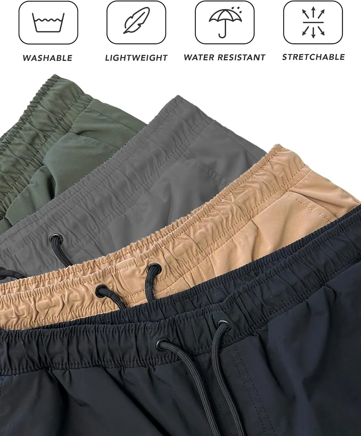 Southpole Men's Lightweignt Tech Woven Nylon Pants, Water Resistant, Quick Dry, 4 Pockets