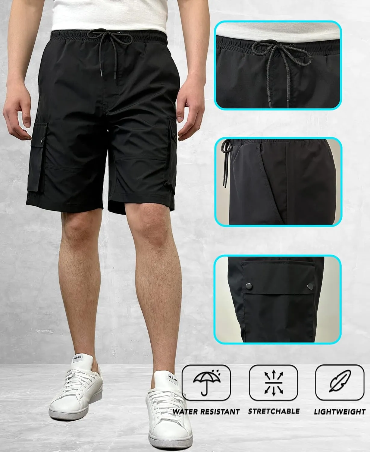 Southpole Men's Quick Dry Water Resistant Cargo Shorts, Inseam 9", Slim Fit, Lightweight