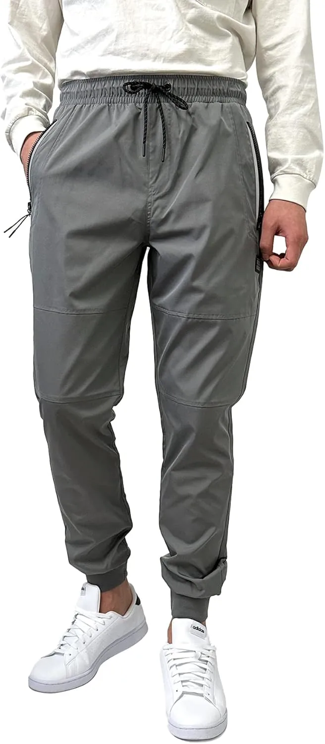 Southpole Men's Quick-Dry Water Resistant Nylon Track Jogger Pants W/Zipped Pockets
