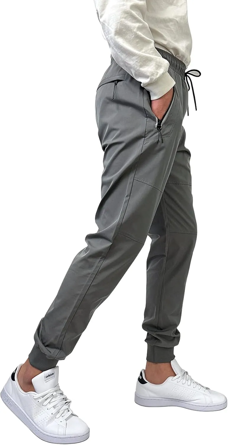 Southpole Men's Quick-Dry Water Resistant Nylon Track Jogger Pants W/Zipped Pockets