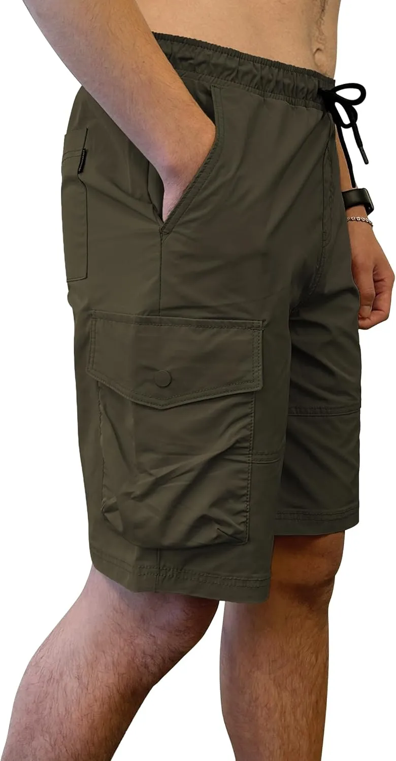 Southpole Men's Tech Woven Nylon Cargo Shorts, Quick Dry, Lightweight, Adjustable Waist