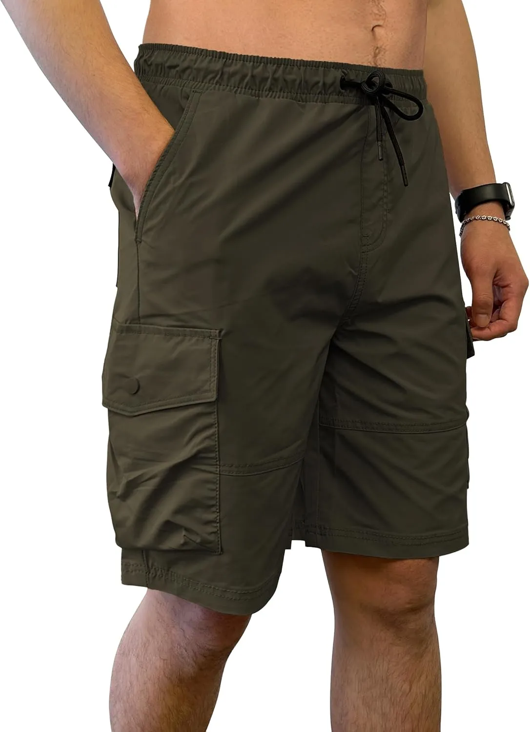 Southpole Men's Tech Woven Nylon Cargo Shorts, Quick Dry, Lightweight, Adjustable Waist