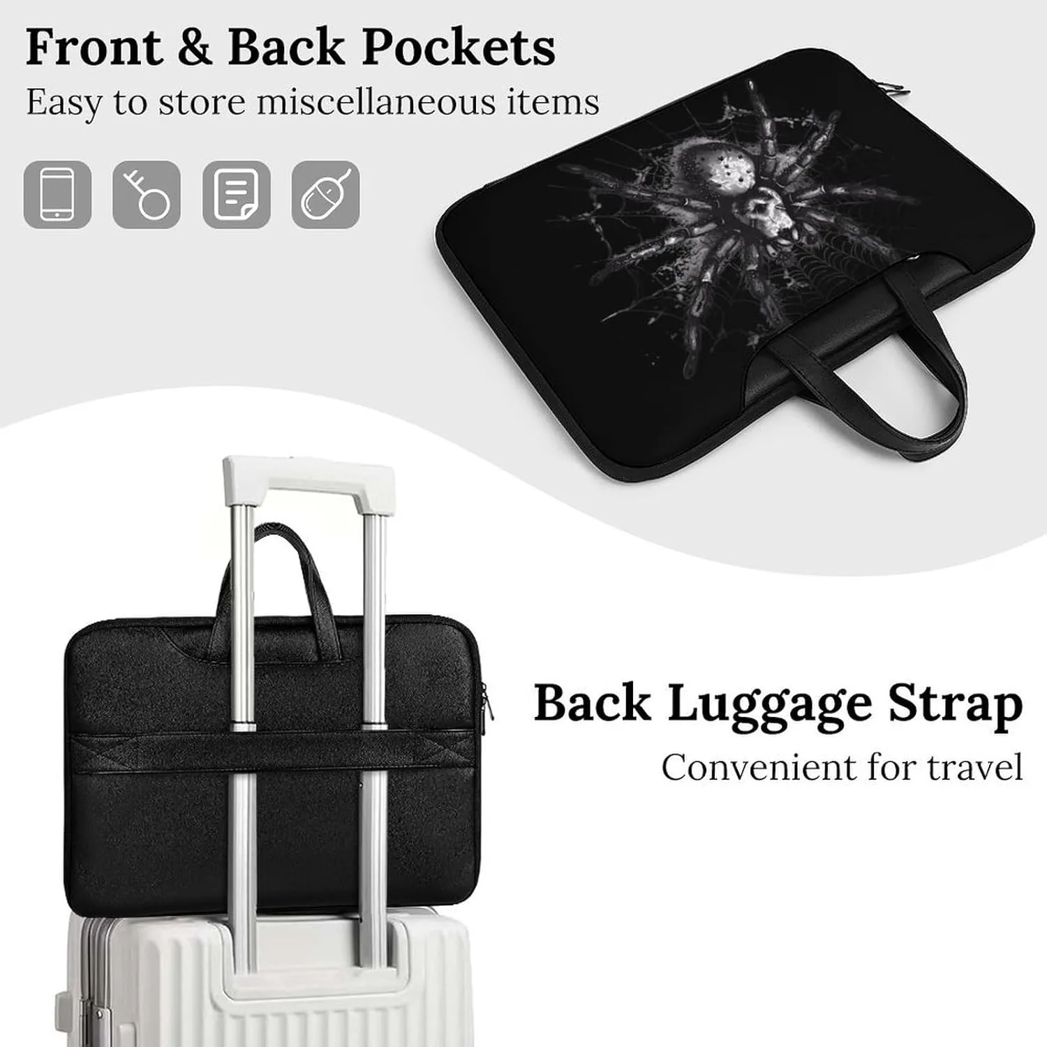 Spider Animal Motif Laptop Sleeve Bag Protective Case Handbag With Shoulder Strap for Computer 10-17 Inch