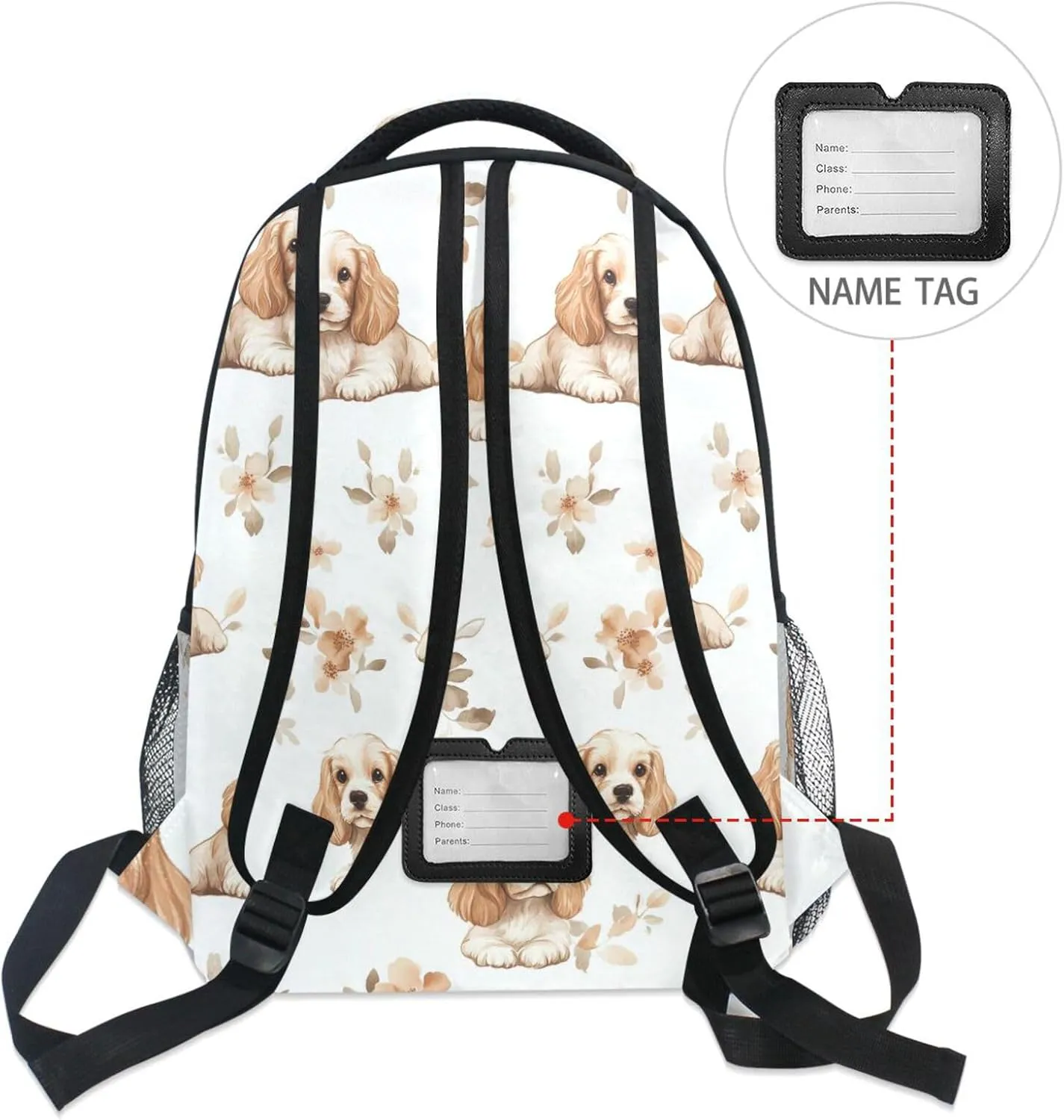 Sport Backpack for Unisex Adult Fashion Business Work Bag with Chest Strap for Business Work College Travel Trip Cartoon Cute Cocker Spaniel Dogs White