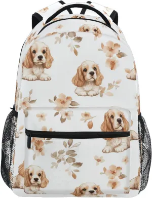 Sport Backpack for Unisex Adult Fashion Business Work Bag with Chest Strap for Business Work College Travel Trip Cartoon Cute Cocker Spaniel Dogs White