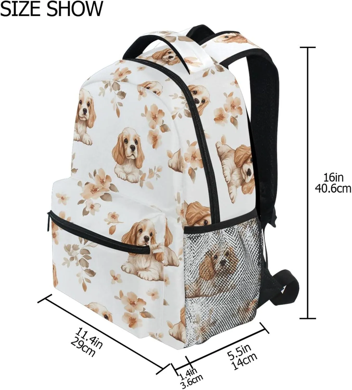 Sport Backpack for Unisex Adult Fashion Business Work Bag with Chest Strap for Business Work College Travel Trip Cartoon Cute Cocker Spaniel Dogs White