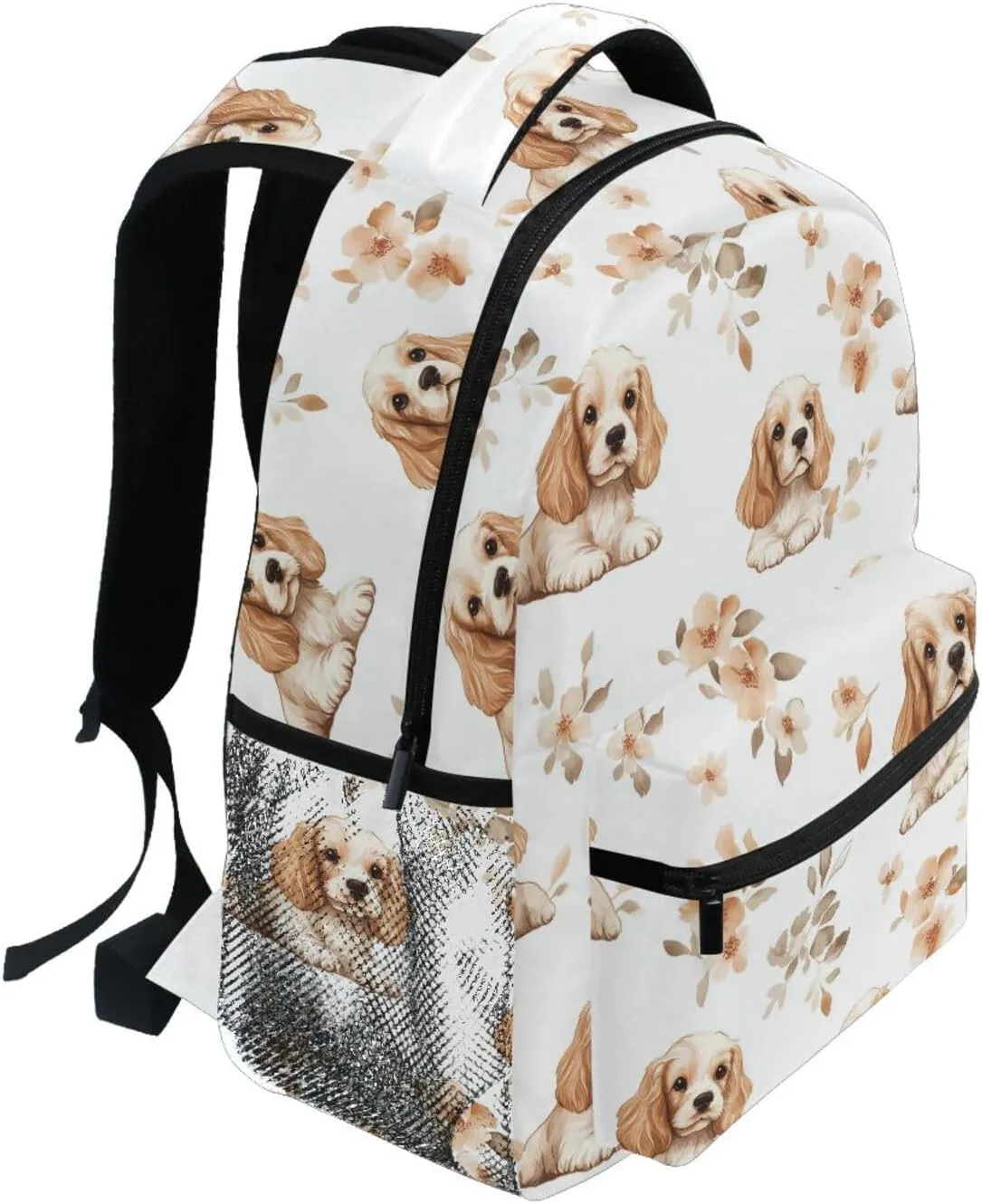 Sport Backpack for Unisex Adult Fashion Business Work Bag with Chest Strap for Business Work College Travel Trip Cartoon Cute Cocker Spaniel Dogs White