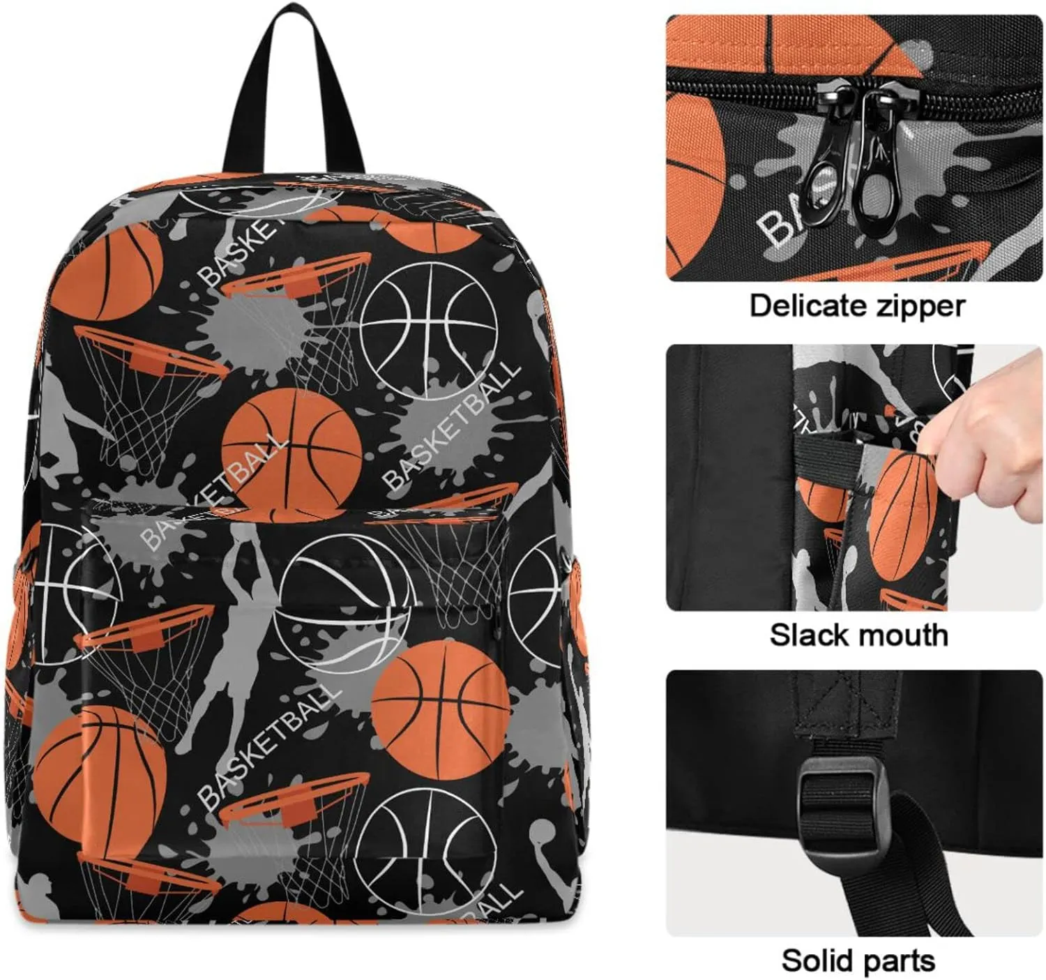 Sport Basketball Game Creative Pattern Large Durable Laptop Backpack, Portable Travel Bag for Boys Girls School Bookbag Work Fit 15.6 Inch Notebook