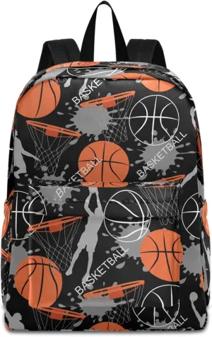 Sport Basketball Game Creative Pattern Large Durable Laptop Backpack, Portable Travel Bag for Boys Girls School Bookbag Work Fit 15.6 Inch Notebook