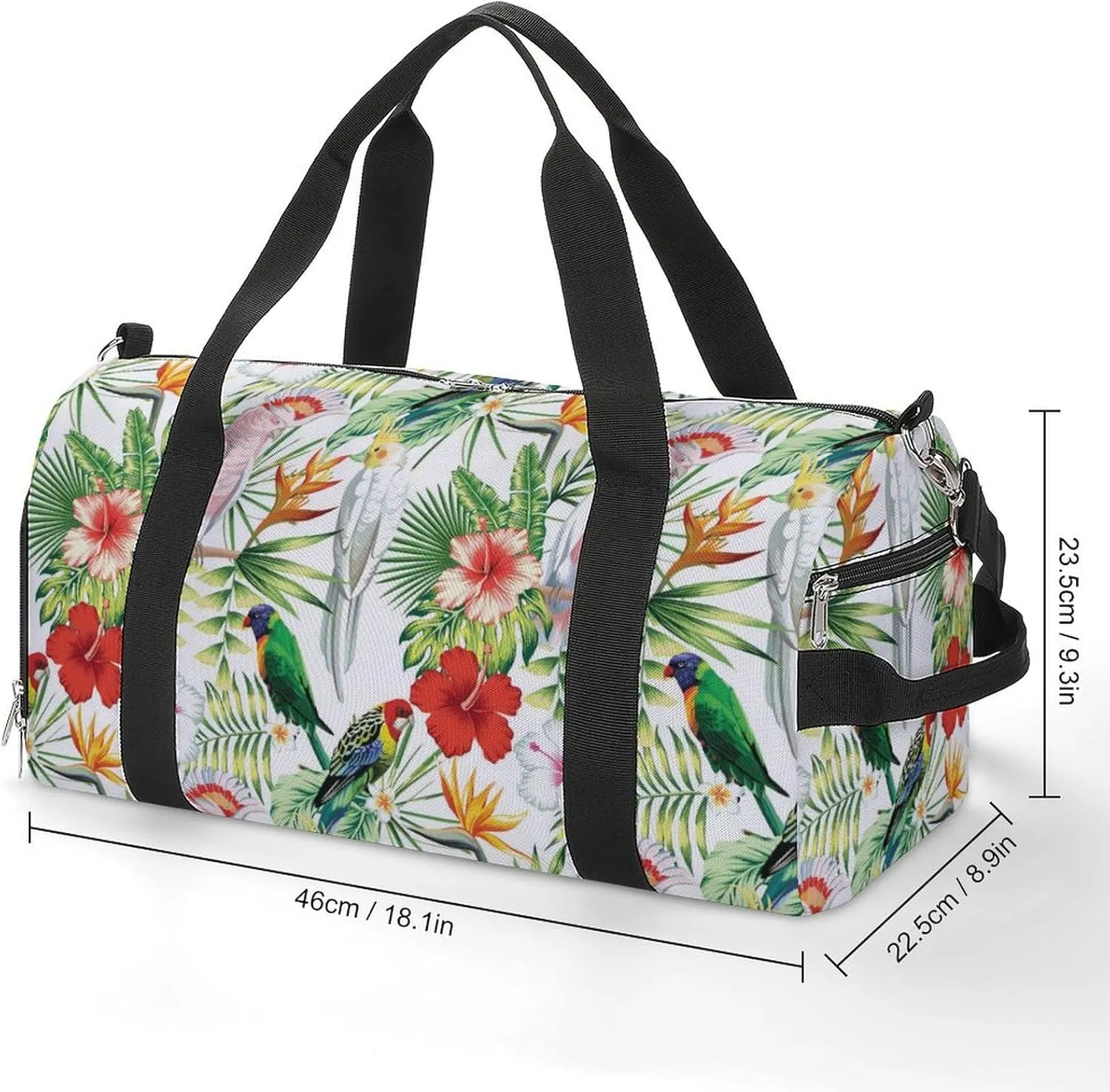 Sport Gym Duffel with Shoe Compartment Wet Pocket, Tropic-exotic-birds-white Shoulder Travel Bag for Women Men, style-2