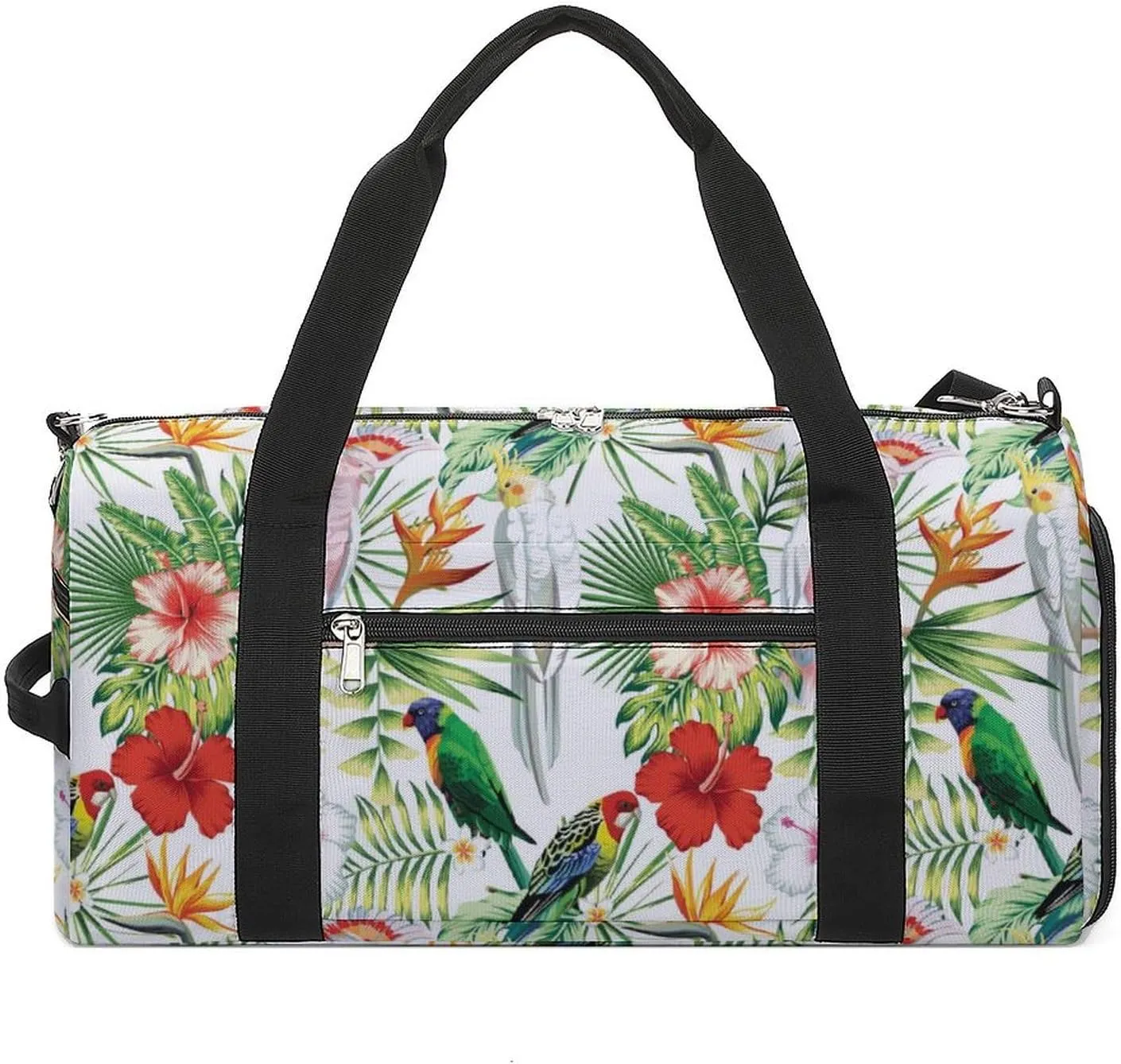 Sport Gym Duffel with Shoe Compartment Wet Pocket, Tropic-exotic-birds-white Shoulder Travel Bag for Women Men, style-2