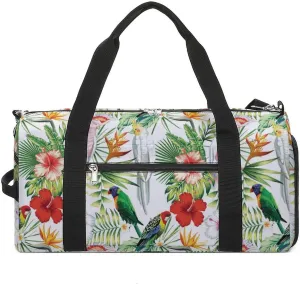 Sport Gym Duffel with Shoe Compartment Wet Pocket, Tropic-exotic-birds-white Shoulder Travel Bag for Women Men, style-2
