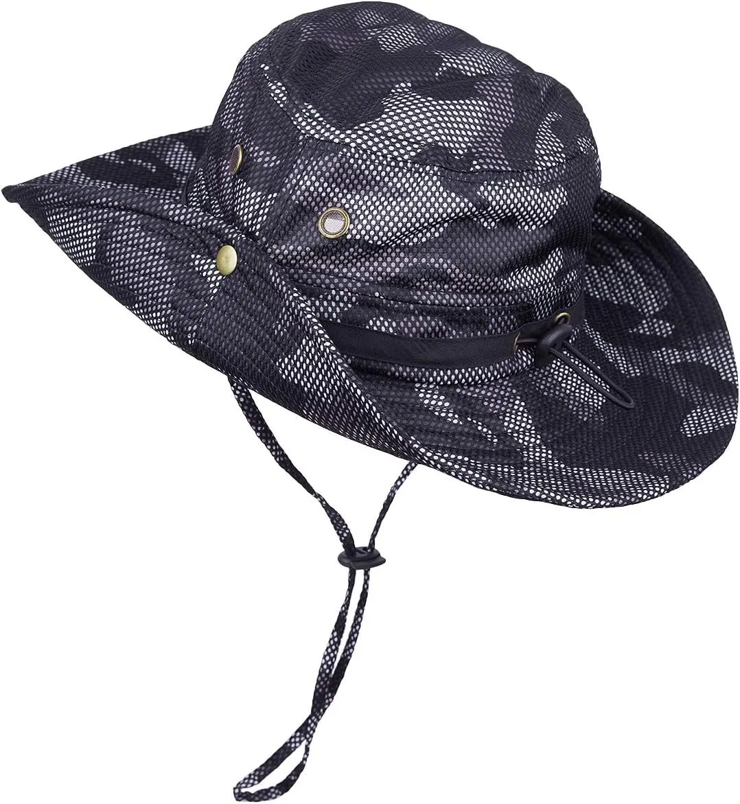 Sportmusies Outdoor Fishing Boonie Hat Breathable Wide Brim Sun Protection Bucket Hats