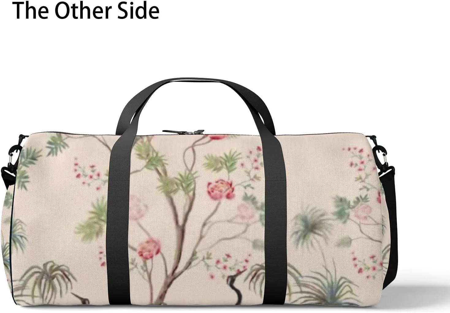 Sports Gym Bag for Women and Men Waterproof Exotic Vintage Rose Trees Palms Bird Pink Duffel Bag Lightweight Carryon Traveling Boarding Gripsack