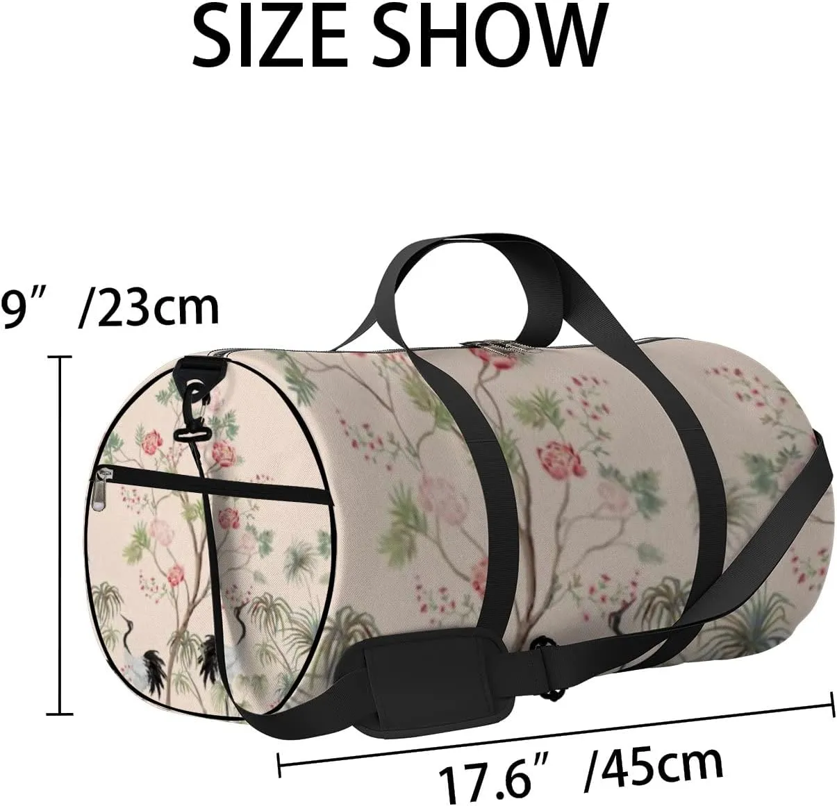 Sports Gym Bag for Women and Men Waterproof Exotic Vintage Rose Trees Palms Bird Pink Duffel Bag Lightweight Carryon Traveling Boarding Gripsack