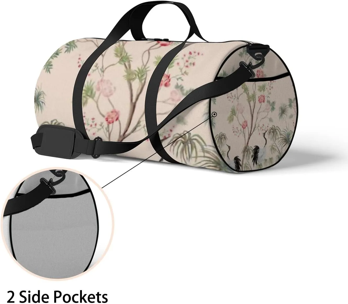 Sports Gym Bag for Women and Men Waterproof Exotic Vintage Rose Trees Palms Bird Pink Duffel Bag Lightweight Carryon Traveling Boarding Gripsack