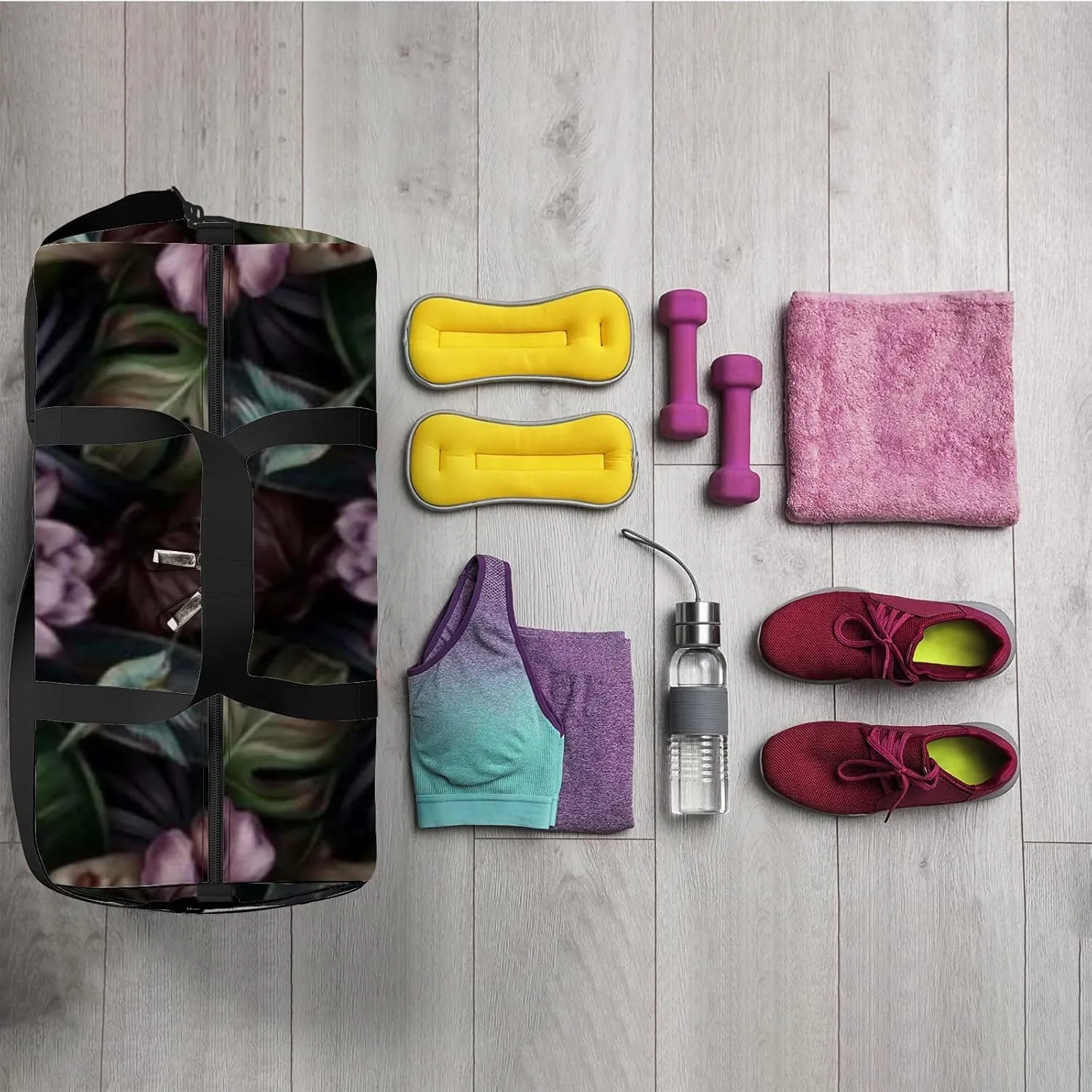 Sports Gym Bag for Women and Men Waterproof Tropical Exotic Plants Pattern Duffel Bag Lightweight Carryon Traveling Boarding Gripsack
