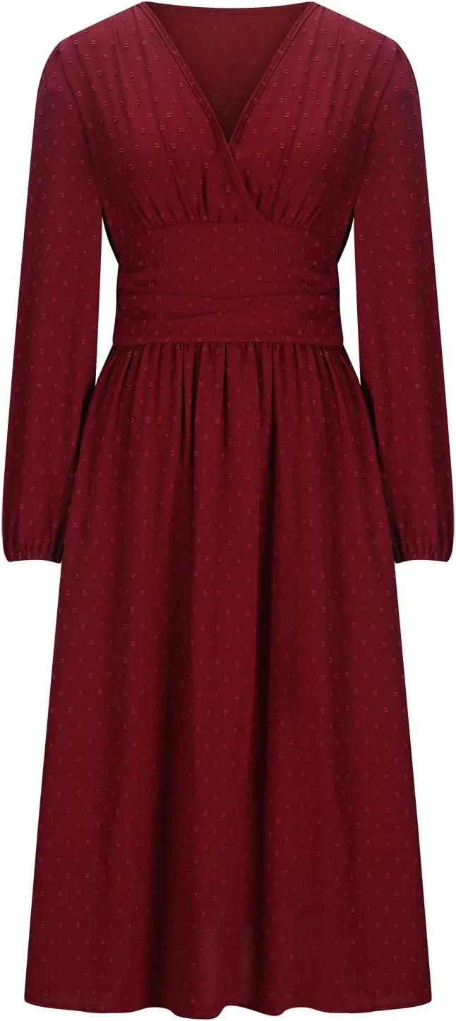 Spring Dresses for Women 2025 Long Sleeve Wedding Guest Dresses Formal Flowy Chiffon Swiss Dots Maxi Bohemian Dress