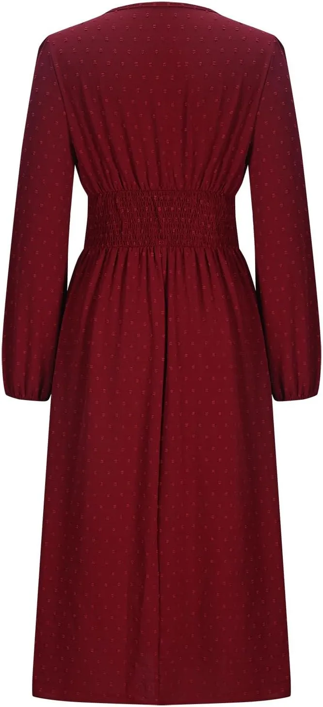 Spring Dresses for Women 2025 Long Sleeve Wedding Guest Dresses Formal Flowy Chiffon Swiss Dots Maxi Bohemian Dress