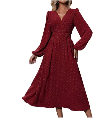 Spring Dresses for Women 2025 Long Sleeve Wedding Guest Dresses Formal Flowy Chiffon Swiss Dots Maxi Bohemian Dress