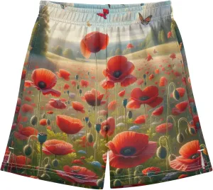 Spring Red Poppies Grassland Toddler Boy's Casual Shorts Trendy Cool Sweat Shorts Custom Kids Streetwear 7-8