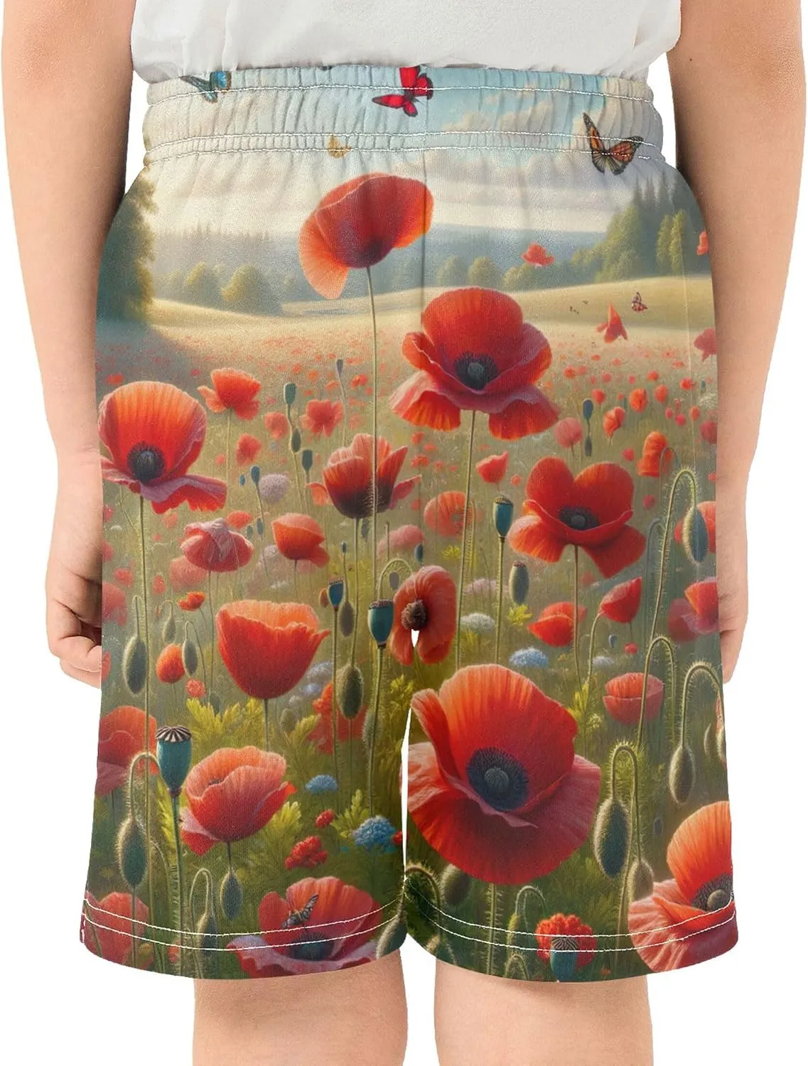 Spring Red Poppies Grassland Toddler Boy's Casual Shorts Trendy Cool Sweat Shorts Custom Kids Streetwear 7-8