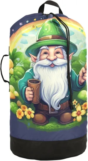 St. Patrick Dwarf Laundry Backpack Bag with Drawstring Closure Waterproof Laundry Bag Laundry Hamper Clothes Storage for Travel Laundromat Apartment