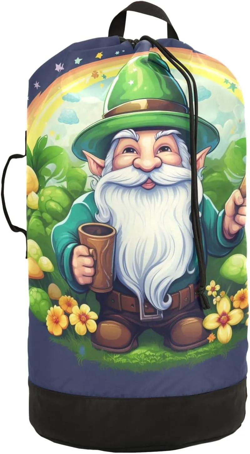 St. Patrick Dwarf Laundry Backpack Bag with Drawstring Closure Waterproof Laundry Bag Laundry Hamper Clothes Storage for Travel Laundromat Apartment