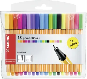 STABILO Fineliner point 88 MINI - Wallet of 18 - Assorted Colors incl 5 Neon