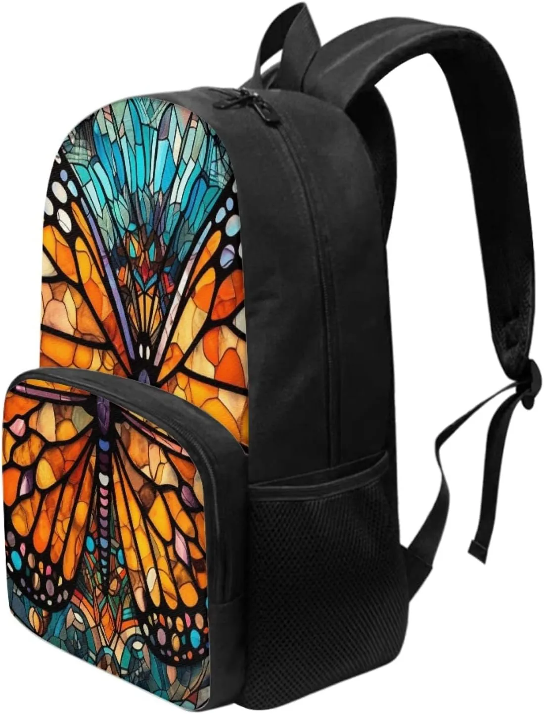 Stained Glass Butterflies Backpacks Outdoor Travel Lightweight Cute Monarch Butterfly Bookbag Girls Boys Teenagers Laptop Compartments School Bag Orange Blue
