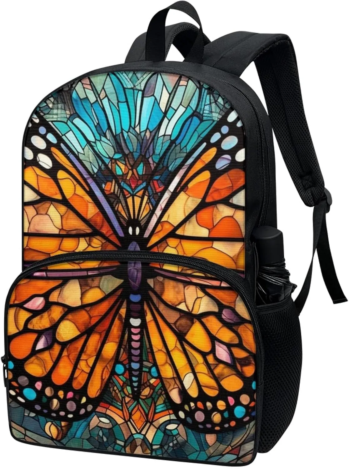 Stained Glass Butterflies Backpacks Outdoor Travel Lightweight Cute Monarch Butterfly Bookbag Girls Boys Teenagers Laptop Compartments School Bag Orange Blue