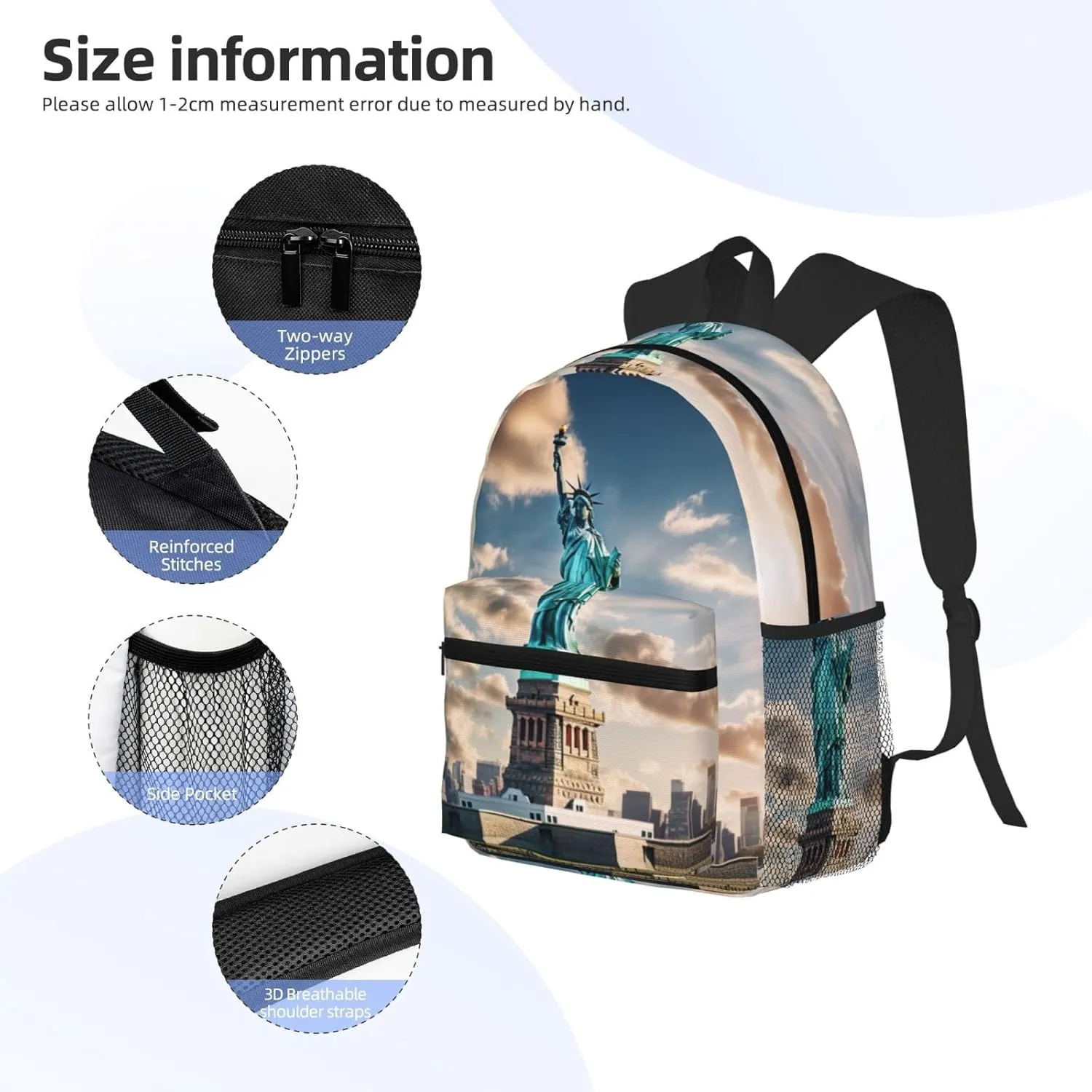 Statue Of Liberty In Nyc Men Women Office Laptop Backpack,Work Bag 15.7 Inch Business Travel Bags Large Capacity