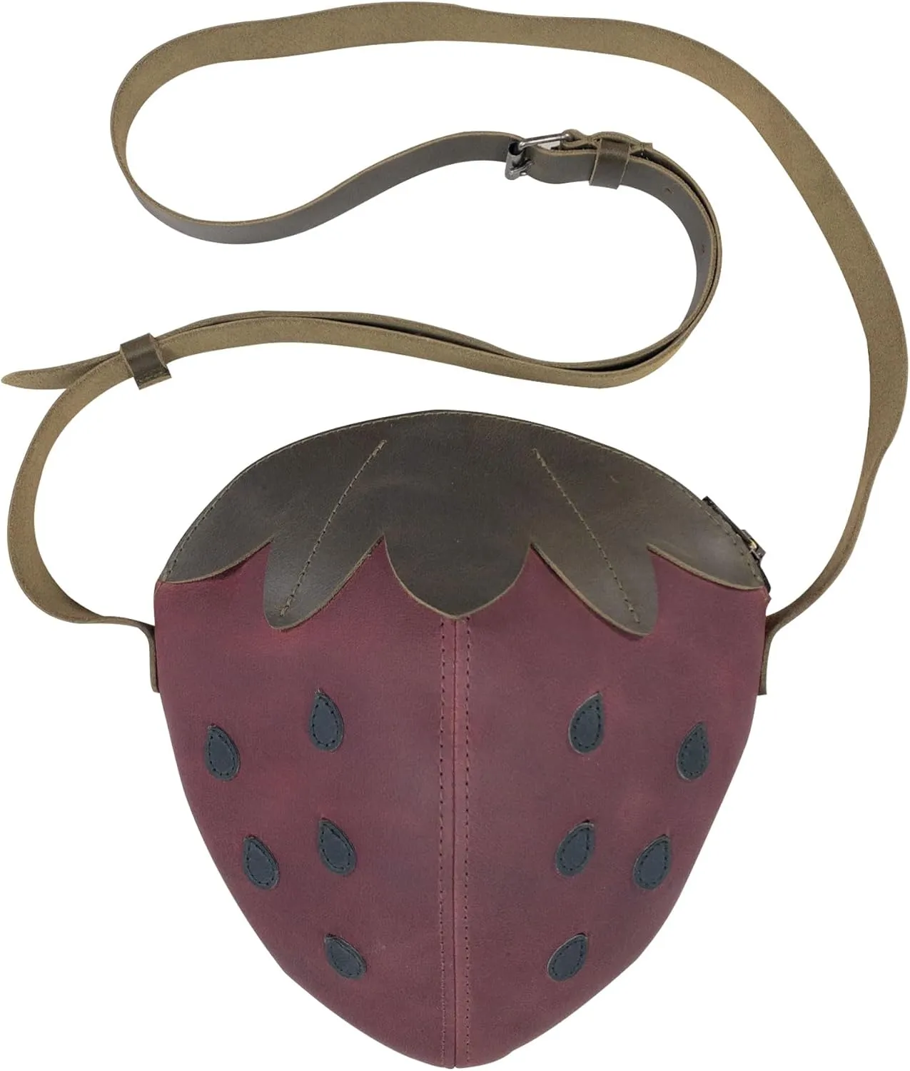 Strawberry-Shaped Shoulder Bag with Adjustable Strap, Crossbody Bag, Messenger Bag, Full Grain Leather, Handmade, Sangria