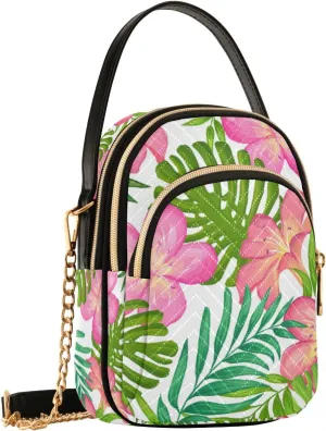 SUABO Crossbody Bag for Women, Floral Exotic Tropical Phone Purse Detachable Chain Bag Shoulder Handbag Wallet