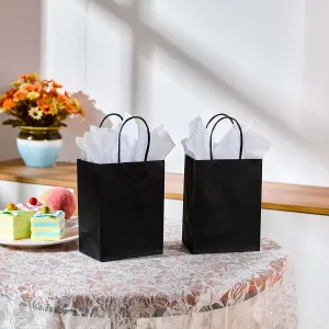 SUNCOLOR 50 Pieces 6" Mini Goodie Bags Small Gift Bags with Handle for Party Favor Bags/Halloween(Black)