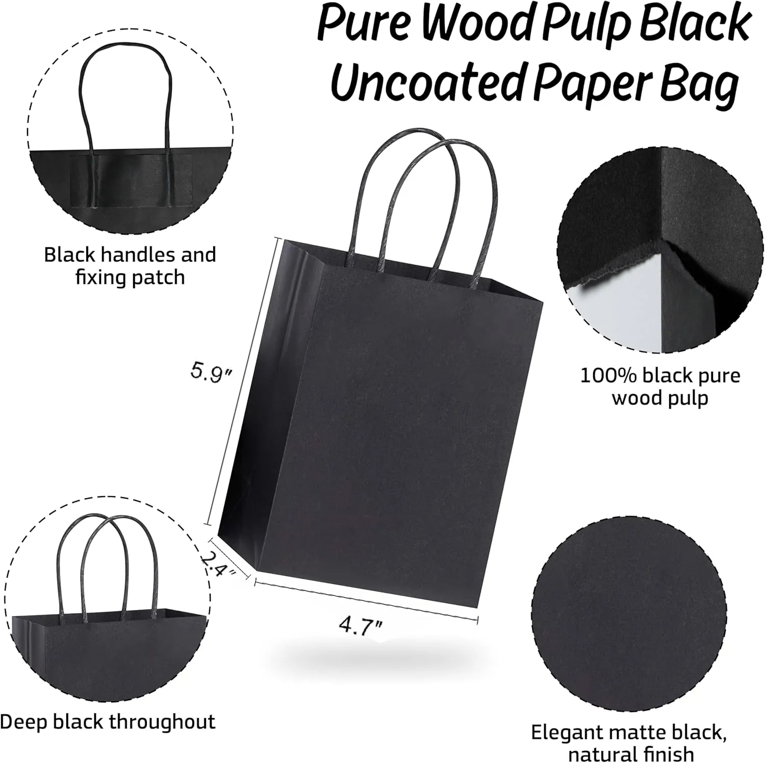 SUNCOLOR 50 Pieces 6" Mini Goodie Bags Small Gift Bags with Handle for Party Favor Bags/Halloween(Black)